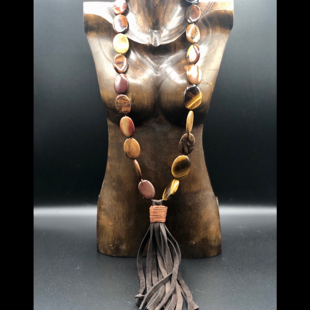 Handmade Lg. Tiger Eye and Agate beaded necklace